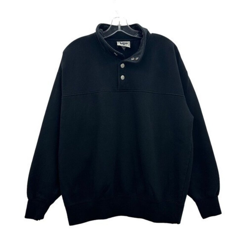Lee Sport Men's L Vintage Heavyweight Snap Button Collar Black Polo Sweatshirt
